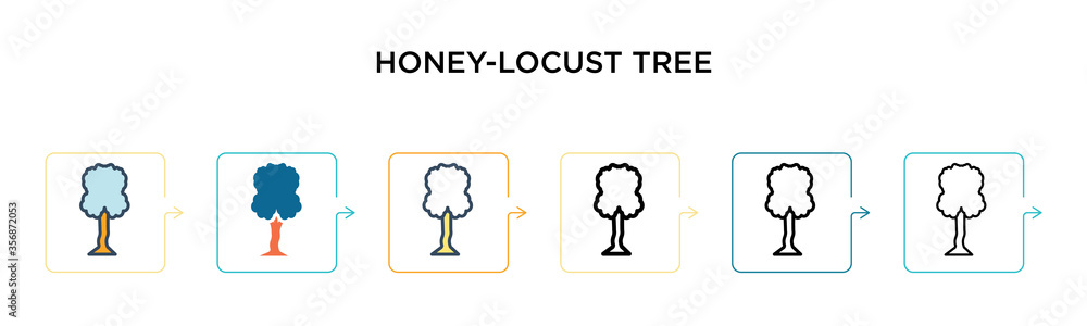 Poster honey-locust tree vector icon in 6 different modern styles. black, two colored honey-locust tree ico