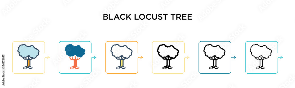 Poster black locust tree vector icon in 6 different modern styles. black, two colored black locust tree ico