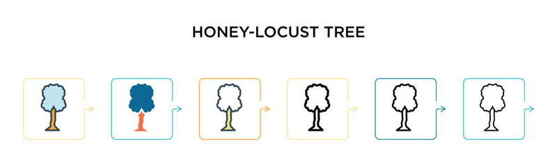 Honey-locust tree vector icon in 6 different modern styles. Black, two colored honey-locust tree icons designed in filled, outline, line and stroke style. Vector illustration can be used for web,