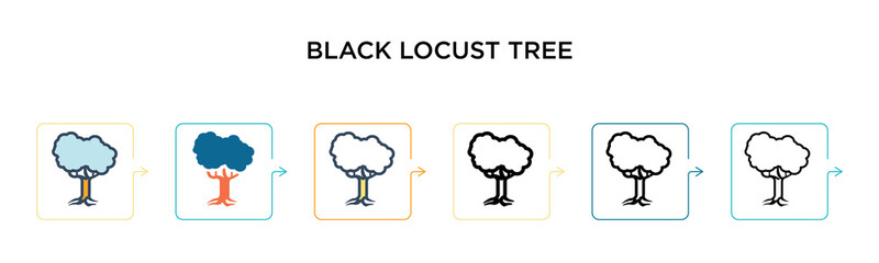 Black locust tree vector icon in 6 different modern styles. Black, two colored black locust tree icons designed in filled, outline, line and stroke style. Vector illustration can be used for web,