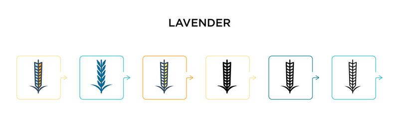 Lavender vector icon in 6 different modern styles. Black, two colored lavender icons designed in filled, outline, line and stroke style. Vector illustration can be used for web, mobile, ui