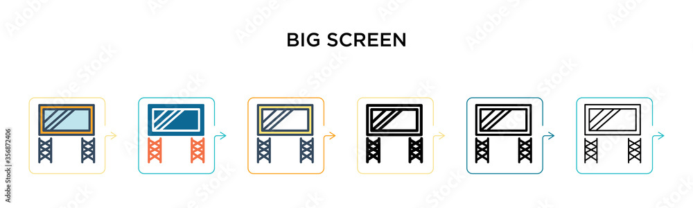 Poster big screen vector icon in 6 different modern styles. black, two colored big screen icons designed in