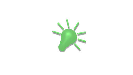 Amazing green light 3d bulb icon on white background