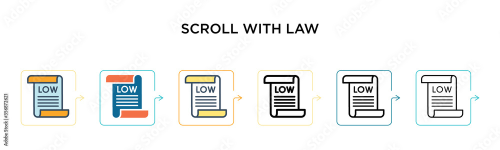 Aufkleber scroll with law vector icon in 6 different modern styles. black, two colored scroll with law icons d