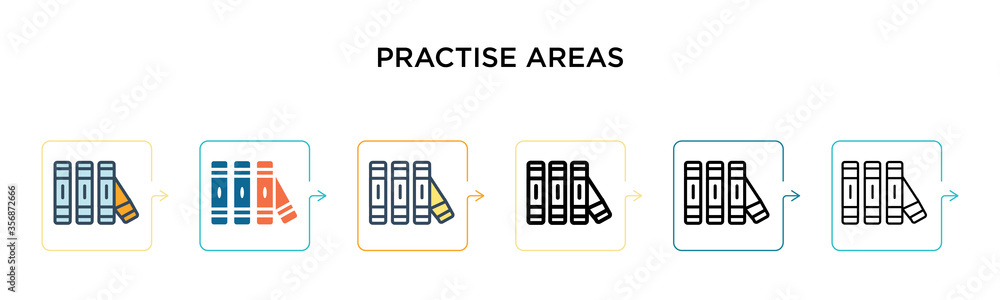 Poster practise areas vector icon in 6 different modern styles. black, two colored practise areas icons des
