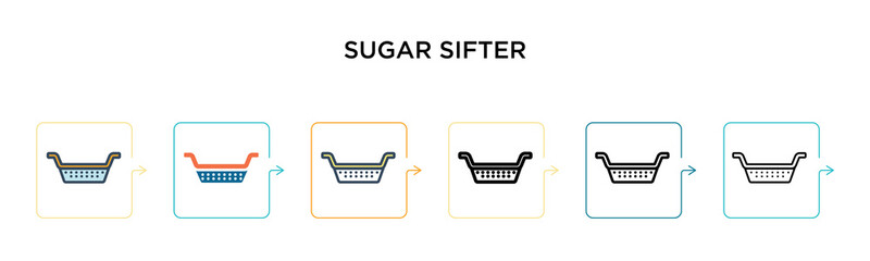Sugar sifter vector icon in 6 different modern styles. Black, two colored sugar sifter icons designed in filled, outline, line and stroke style. Vector illustration can be used for web, mobile, ui