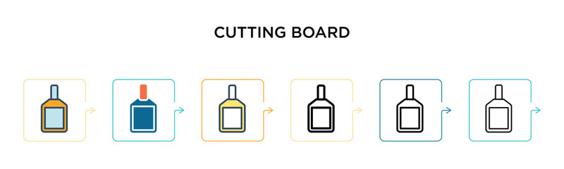 Obraz premium Cutting board vector icon in 6 different modern styles. Black, two colored cutting board icons designed in filled, outline, line and stroke style. Vector illustration can be used for web, mobile, ui