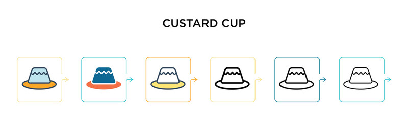 Custard cup vector icon in 6 different modern styles. Black, two colored custard cup icons designed in filled, outline, line and stroke style. Vector illustration can be used for web, mobile, ui