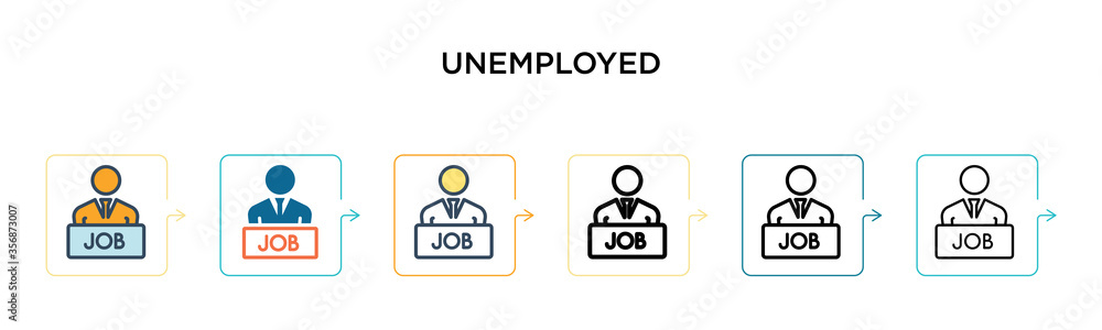 Poster unemployed vector icon in 6 different modern styles. black, two colored unemployed icons designed in