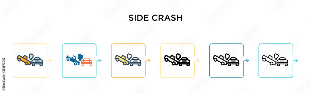 Aufkleber side crash vector icon in 6 different modern styles. black, two colored side crash icons designed in