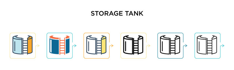 Storage tank vector icon in 6 different modern styles. Black, two colored storage tank icons designed in filled, outline, line and stroke style. Vector illustration can be used for web, mobile, ui