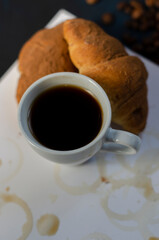 cup of coffee on double black and white background