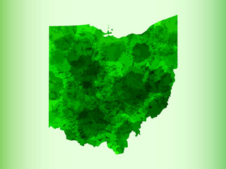 Ohio watercolor map vector illustration of green color on light background using paint brush in paper page