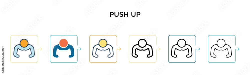 Poster push up vector icon in 6 different modern styles. black, two colored push up icons designed in fille