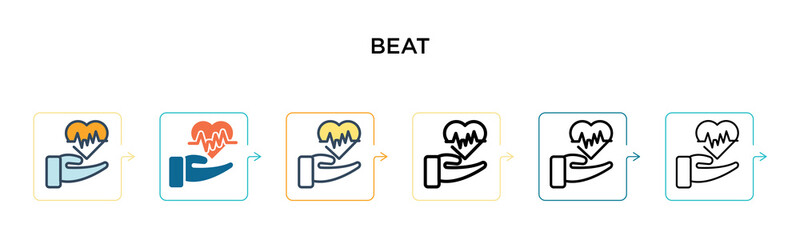 Beat vector icon in 6 different modern styles. Black, two colored beat icons designed in filled, outline, line and stroke style. Vector illustration can be used for web, mobile, ui