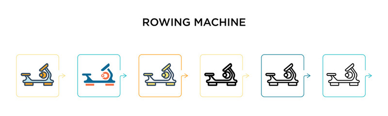 Rowing machine vector icon in 6 different modern styles. Black, two colored rowing machine icons designed in filled, outline, line and stroke style. Vector illustration can be used for web, mobile, ui