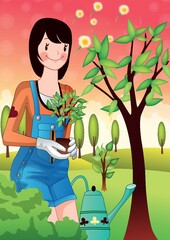 girl planting trees