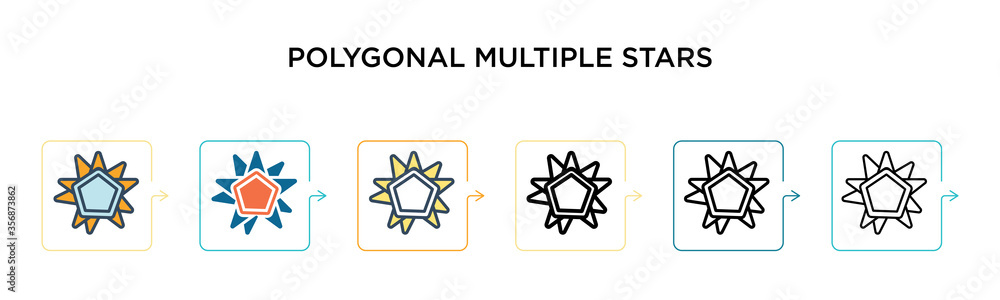 Poster polygonal multiple stars vector icon in 6 different modern styles. black, two colored polygonal mult