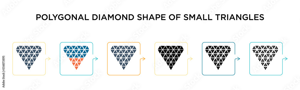 Aufkleber polygonal diamond shape of small triangles vector icon in 6 different modern styles. black, two colo