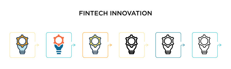 Fintech innovation vector icon in 6 different modern styles. Black, two colored fintech innovation icons designed in filled, outline, line and stroke style. Vector illustration can be used for web,