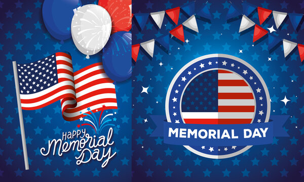 cards memorial day, honoring all who served, with decoration vector illustration design
