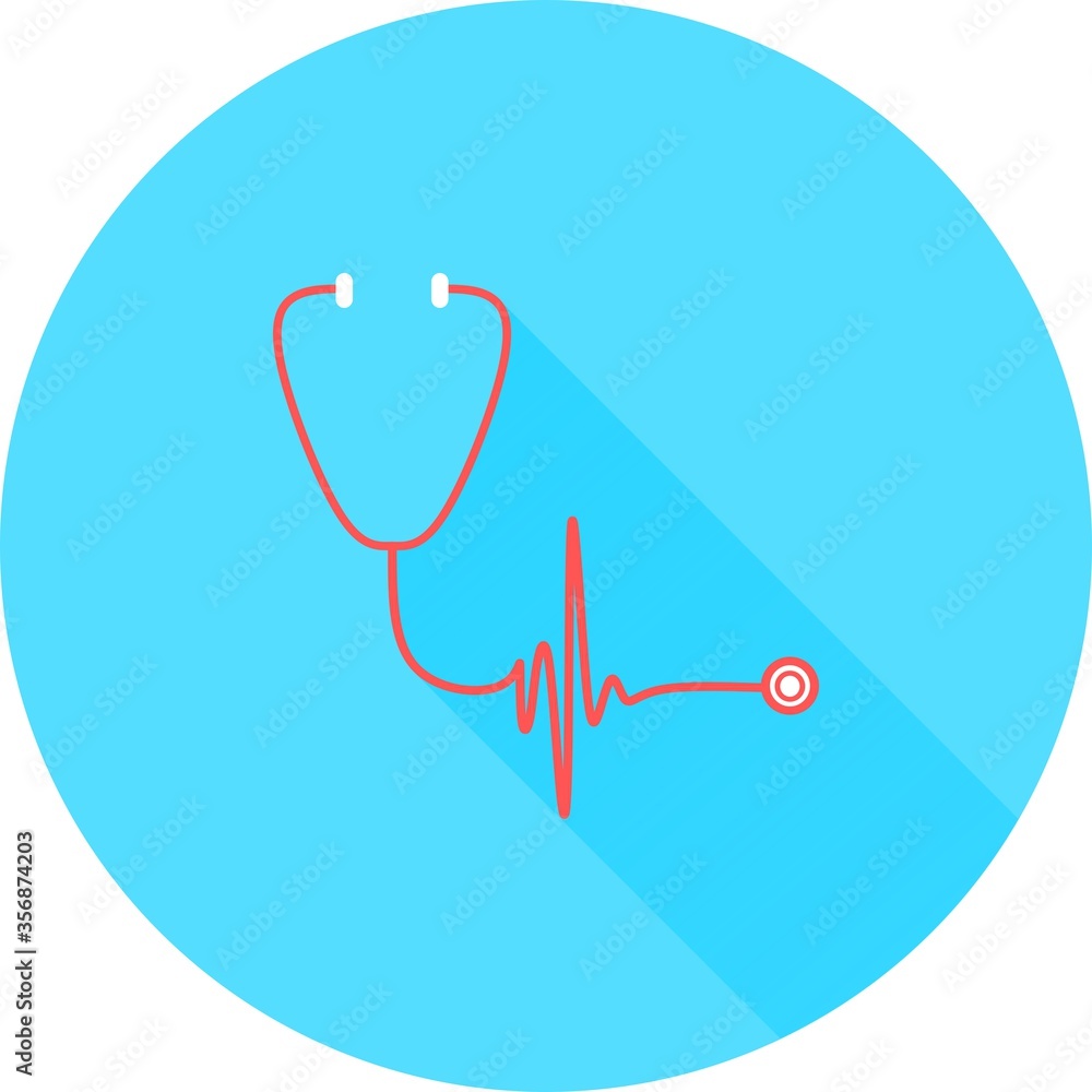Poster stethoscope in circle icon with long shadows trendy flat style. stethoscope icon symbol for your web