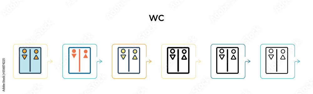 Poster wc vector icon in 6 different modern styles. black, two colored wc icons designed in filled, outline
