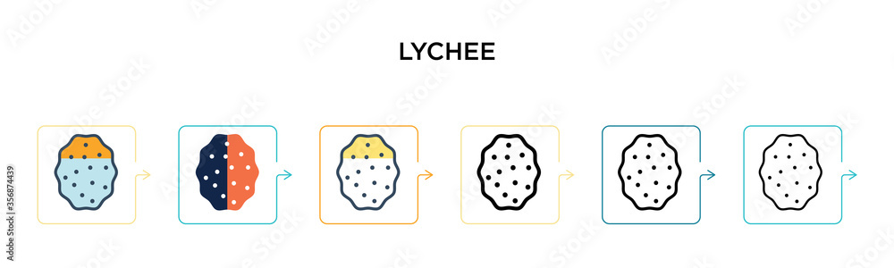 Poster lychee vector icon in 6 different modern styles. black, two colored lychee icons designed in filled,