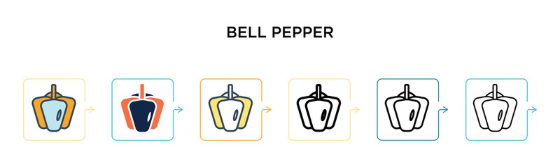 Bell pepper vector icon in 6 different modern styles. Black, two colored bell pepper icons designed in filled, outline, line and stroke style. Vector illustration can be used for web, mobile, ui
