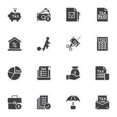 Tax vector icons set, business and finance modern solid symbol collection, filled style pictogram pack. Signs logo illustration. Set includes icons - money savings, investment, loan, mortgage discount