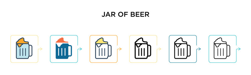 Jar of beer vector icon in 6 different modern styles. Black, two colored jar of beer icons designed in filled, outline, line and stroke style. Vector illustration can be used for web, mobile, ui