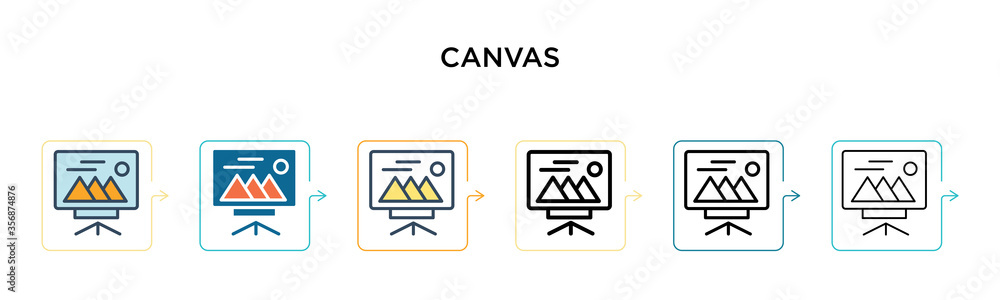 Aufkleber canvas vector icon in 6 different modern styles. black, two colored canvas icons designed in filled,