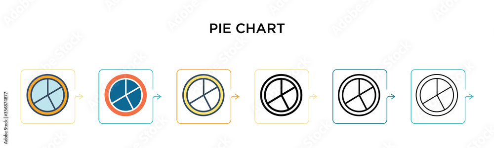 Poster pie chart vector icon in 6 different modern styles. black, two colored pie chart icons designed in f