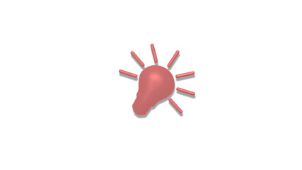 New red light 3d idea bulb icon on white background,bulb icon