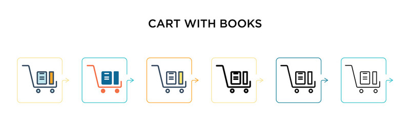 Cart with books vector icon in 6 different modern styles. Black, two colored cart with books icons designed in filled, outline, line and stroke style. Vector illustration can be used for web, mobile, © Premium Art