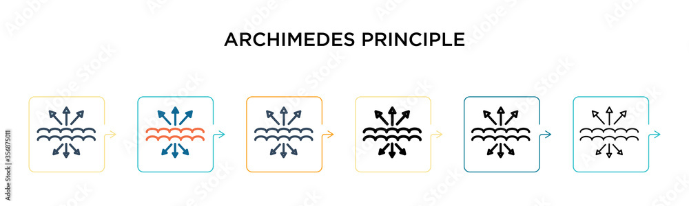 Aufkleber archimedes principle vector icon in 6 different modern styles. black, two colored archimedes princip