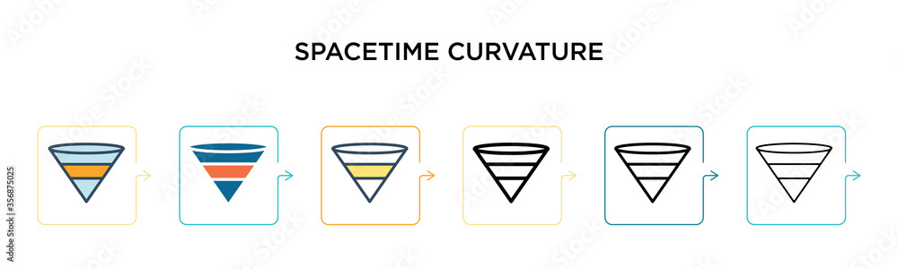 Poster spacetime curvature vector icon in 6 different modern styles. black, two colored spacetime curvature