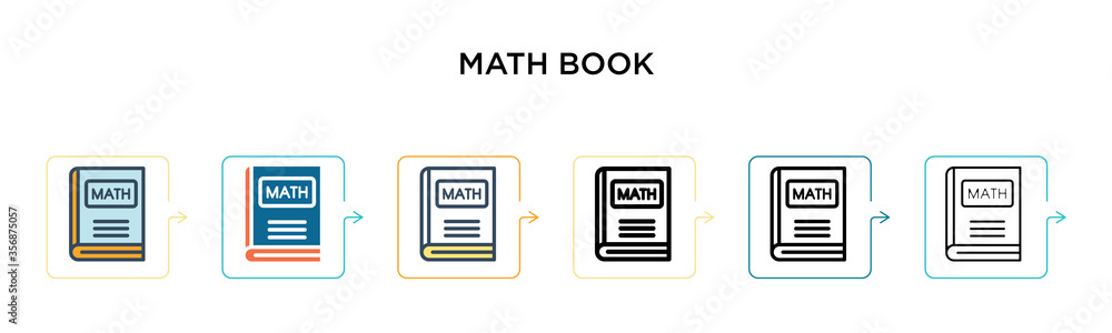 Poster math book vector icon in 6 different modern styles. black, two colored math book icons designed in f