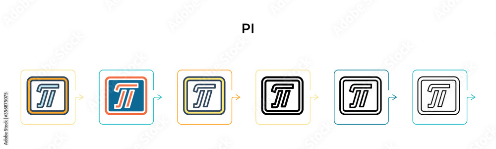 Poster pi vector icon in 6 different modern styles. black, two colored pi icons designed in filled, outline