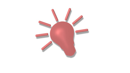 New red light 3d idea bulb icon on white background,bulb icon