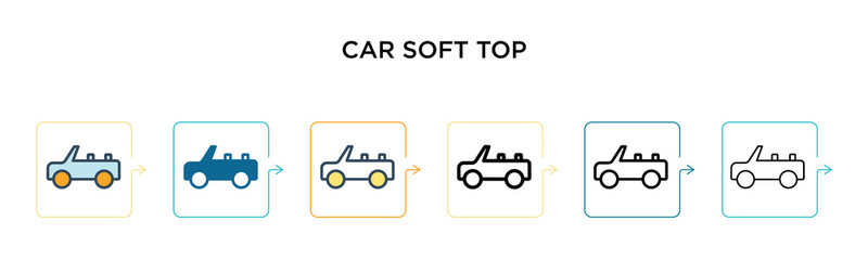Car soft top vector icon in 6 different modern styles. Black, two colored car soft top icons designed in filled, outline, line and stroke style. Vector illustration can be used for web, mobile, ui