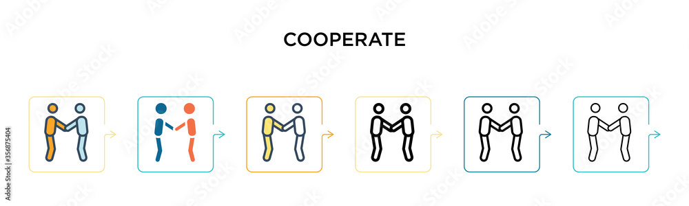 Poster cooperate vector icon in 6 different modern styles. black, two colored cooperate icons designed in f