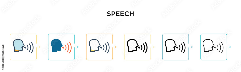 Poster speech vector icon in 6 different modern styles. black, two colored speech icons designed in filled,