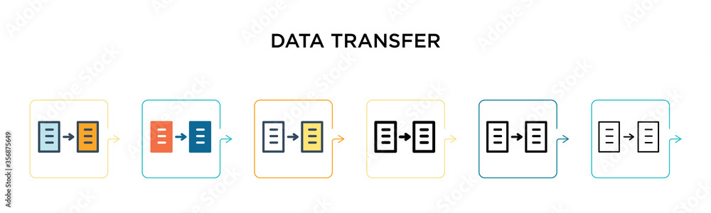 Poster data transfer vector icon in 6 different modern styles. black, two colored data transfer icons desig