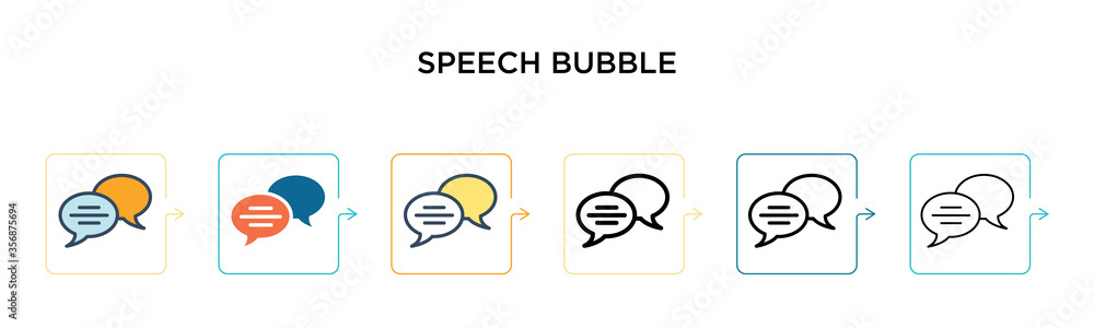 Poster speech bubble vector icon in 6 different modern styles. black, two colored speech bubble icons desig