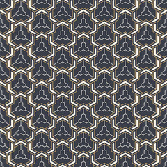 Abstract seamless pattern. Modern stylish texture. Striped linear geometric tiles with triple weaving elements. Vector color background.