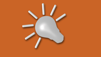 White color 3d idea buulb icon on brown light background,Bulb icon