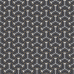 Abstract seamless pattern. Modern stylish texture. Linear style. Geometric tiles with triple hexagonal elements, filled shapes. Vector color background.