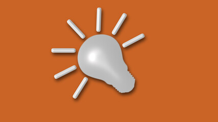 White color 3d idea buulb icon on brown light background,Bulb icon