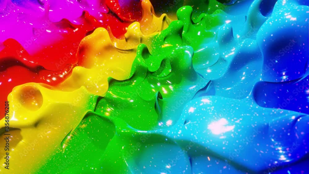 Poster smooth abstract animation of liquid gradient rainbow color in 4k. bright glossy paint surface as abs